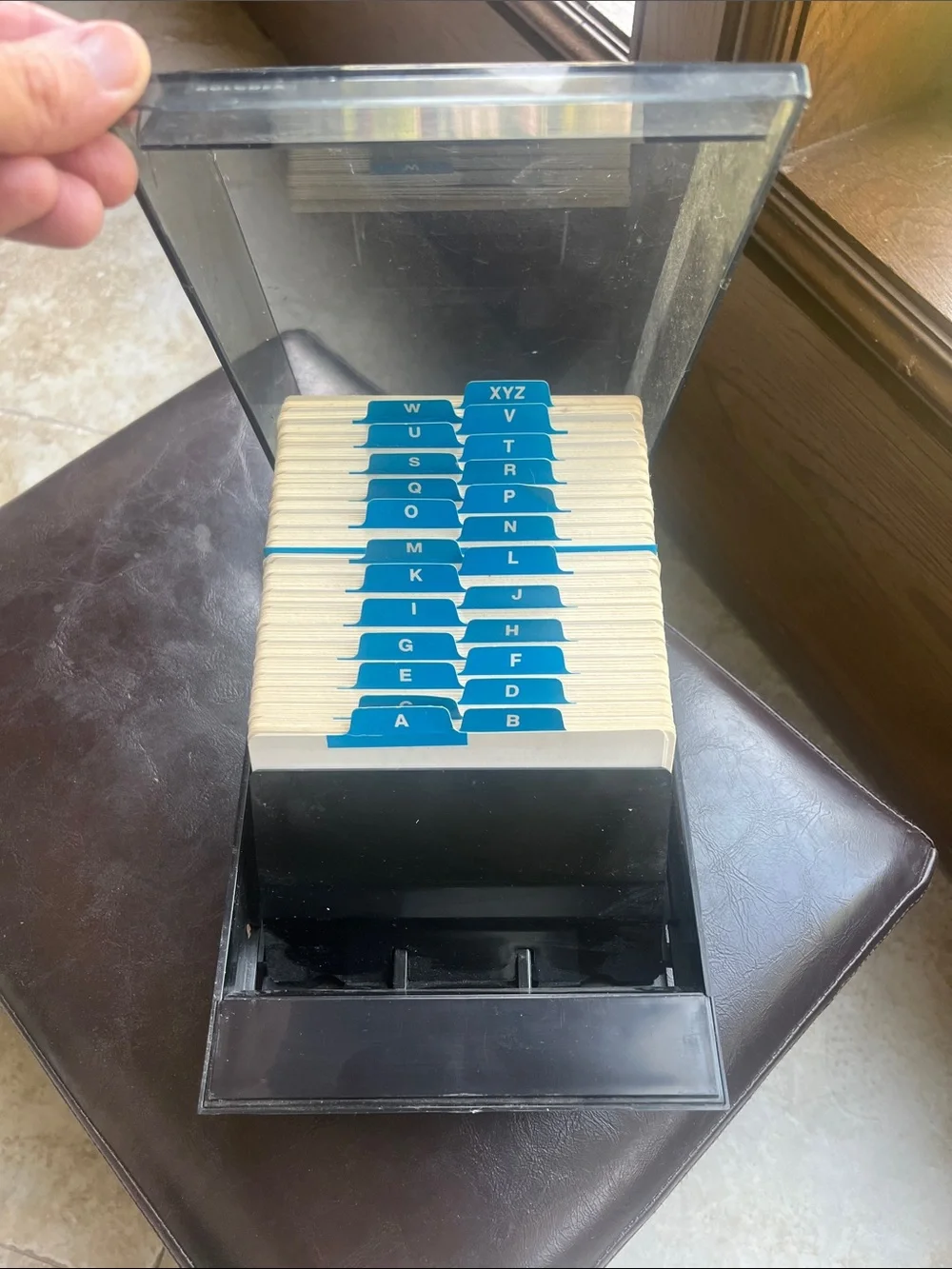 Vintage Never used Rolodex Black Desktop Card File with Blue Alphabetic Tabs